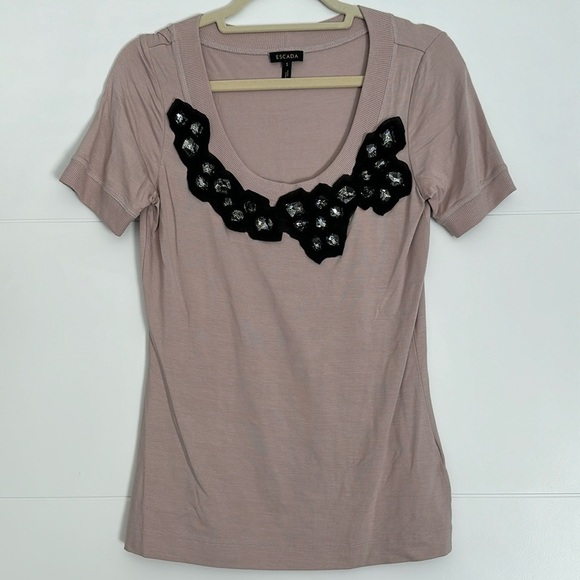 Escada Tops - Escada Tee with Crystal Collar